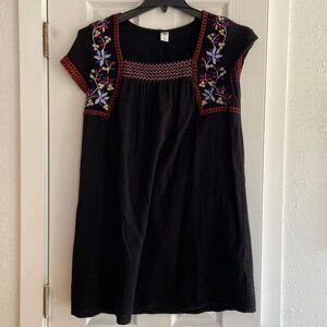 Embroidered Smock-Neck Dress - small - Black